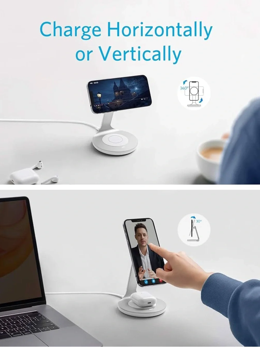 Anker Wireless Charger, PowerWave Magnetic 2-in-1 Stand Charging Station NIB 📲☎️